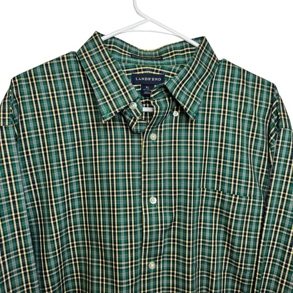 Lands End No Iron Pinpoint Oxford Plaid Button down long sleeve mens shirt XL - Picture 3 of 8
